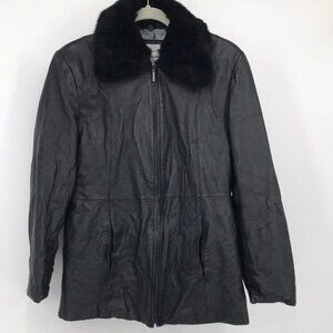 Mitsu Genuine Leather Jacket with removable Fur Collar  Size L